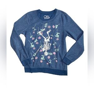 Chaser | Medium blue skeleton floral print soft long sleeve top